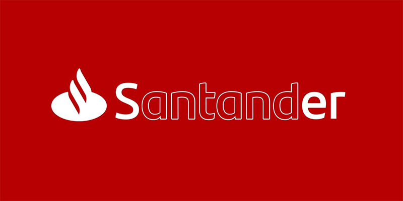 Logotipo com transparência nas letras de Santander, o banco que oferece crédito pessoal Santander