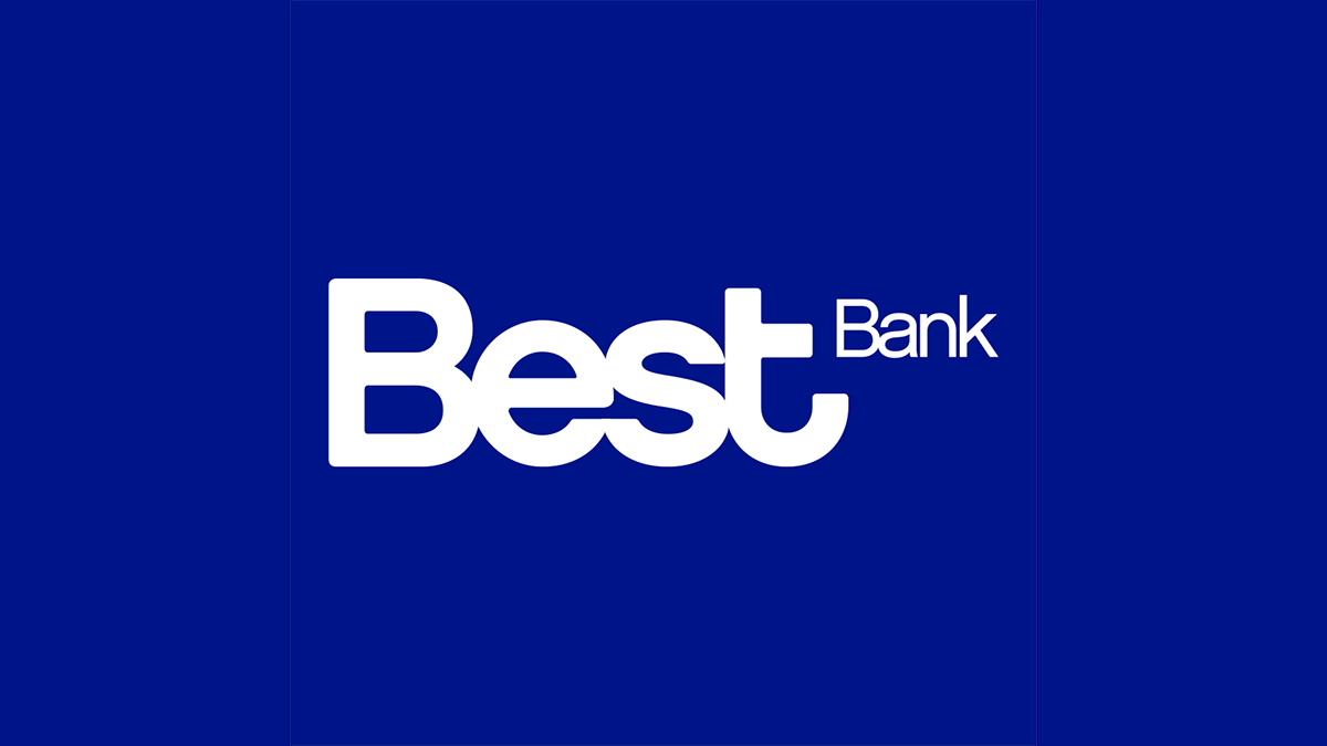 Logotipo fundo azul Best Bank, o banco responsável pelos cartões Banco Best