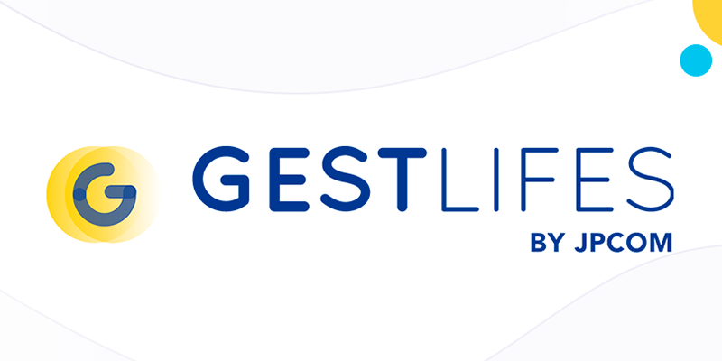 Logotipo crédito consolidado Gestlifes, escrito "BY JPCOM" abaixo do logotipo