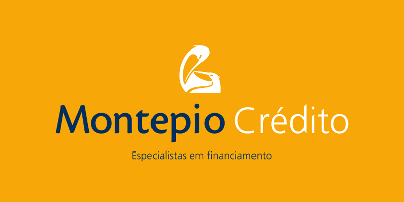 Logotipo crédito consolidado Montepio com fundo laranja e slogan "Especialistas em financiamento"