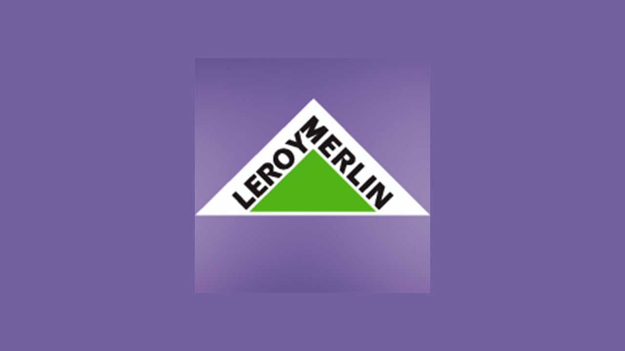 Logo Leroy Merlin fundo roxo