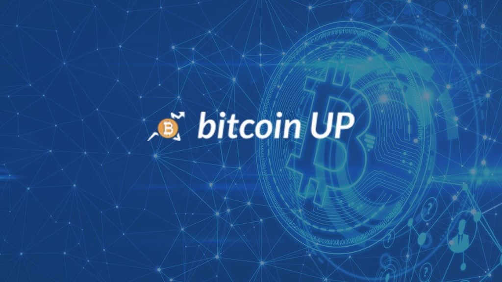 Desenho de criptomoeda com logo Bitcoin Up na frente