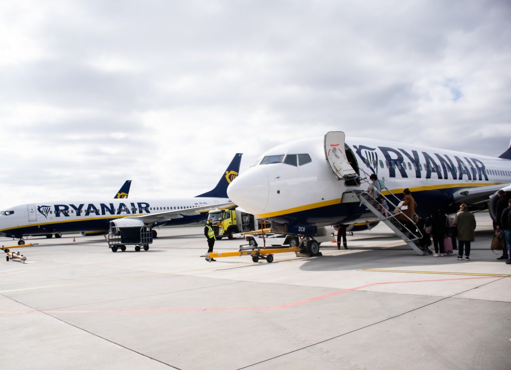 Wroclaw, Poland- April 22,2021; Image of two Ryanair planes on the airport.