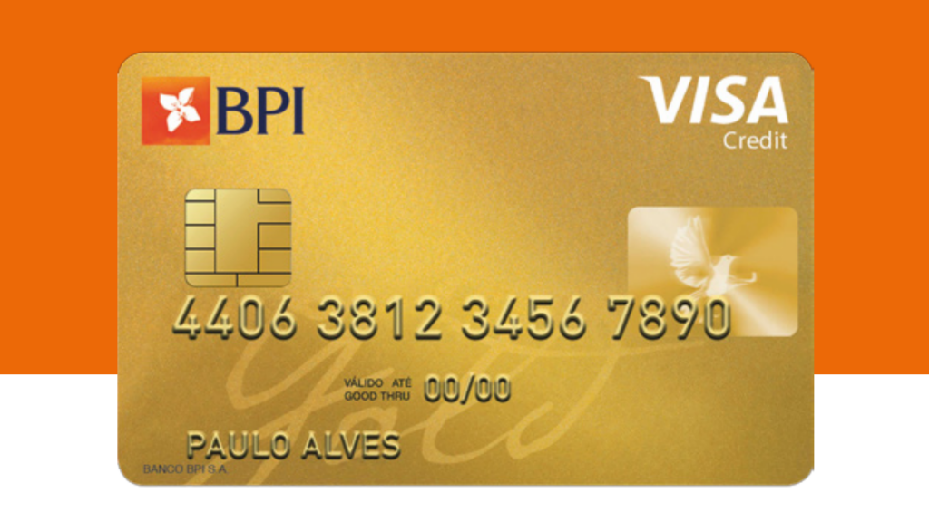 cartão de crédito BPI Gold fundo branco e laranja