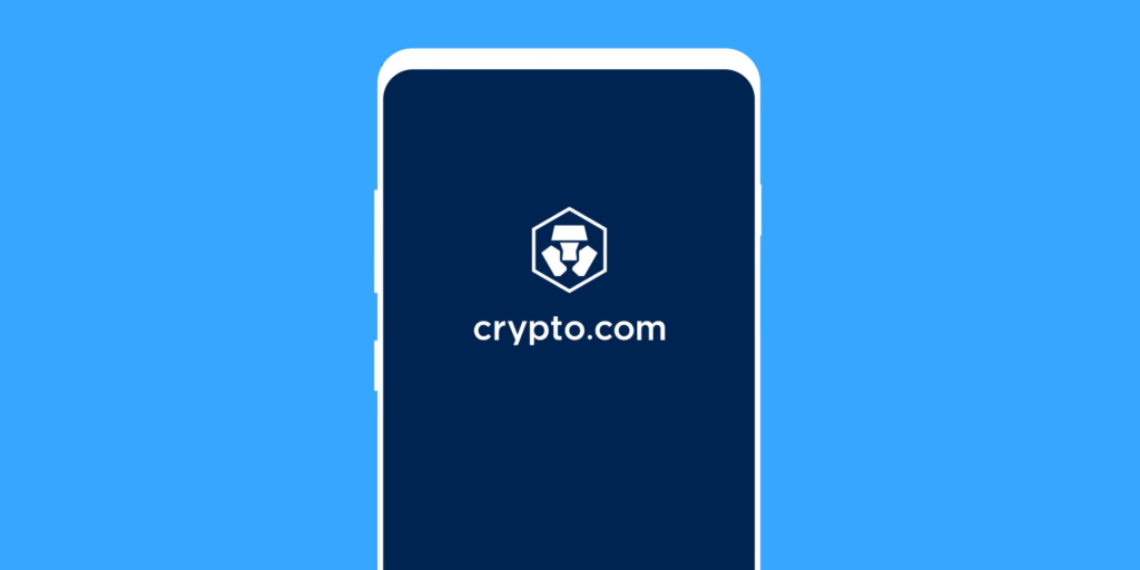 corretora Crypto.com logotipo em tela de celular, ilustração