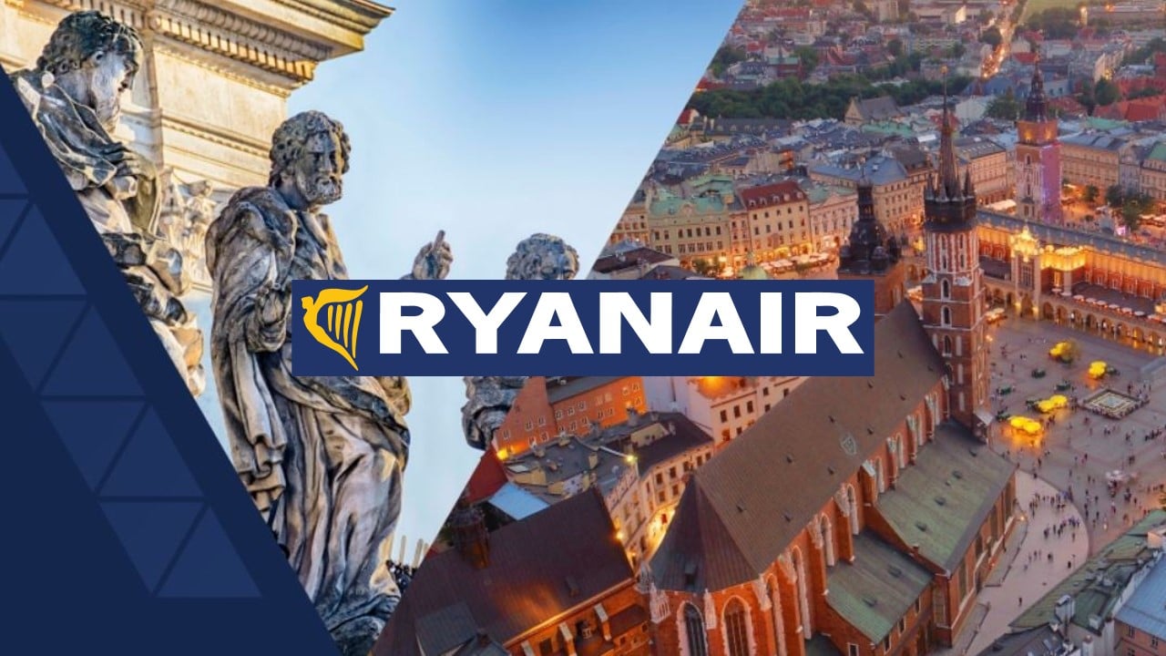 Aeroporto em Cracóvia com logo Ryanair